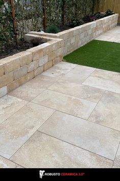 Beige Patio Tiles, Natural Stone Terrace, Beige Garden Tiles, Small Balcony Design, Garden Tiles, Stone Walls, Small Balcony, Balcony Design, Backyard Makeover