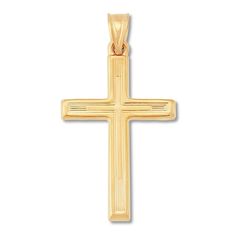 This meaningful cross charm is crafted of 14K yellow gold and features a subtle texture design. The chain is sold separately. Jewelry Questions, Gold Stock, Jewelry Education, Jewelry Advice, Jared The Galleria Of Jewelry, Heart Pendants, Gold Cross Pendant, Cross Jewelry, Gold Tone Necklace