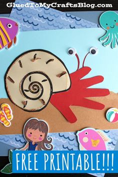 a card with an image of a snail and other sea creatures on it, which reads free printable