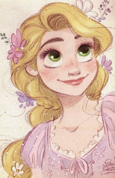 a drawing of a princess with green eyes and blonde hair