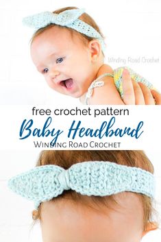 a baby headband with the words free crochet pattern on top and below it