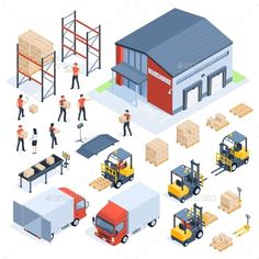 Isometric Warehouse Logistic. Cargo Transport Warehouse Illustration, Logistics Infographic, Isometric Factory Illustration, Logistic Services, Logistics Transportation Trucks, Cargo Transport, Isometric Illustration, Branding Design