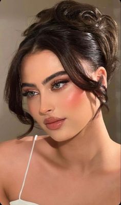 Special Occasion Makeup Natural, Prom Burgundy Makeup, Makeup That Matches Blue Dress, Bridesmaid Makeup For Hazel Eyes Wedding, Bridal Makeup Gray Eyes, Makeup Look Wedding Guest, Bold Makeup For Brown Eyes, Elegant Prom Updos, Prom Makeup Elegant