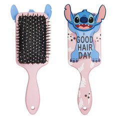 two toothbrushes with the words good hair day written on them and an image of stitching lillies