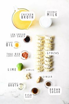 ingredients to make chicken broth laid out on a white counter top with text overlay