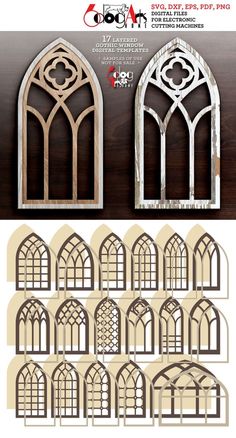 the front and back side of an old church window with arched windows, which are cut out