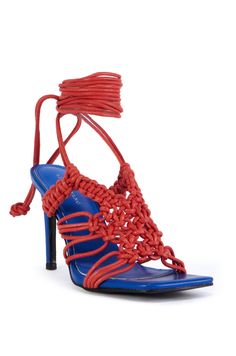 Your shoe game just got hotter. The AZALEA WANG Constructive Blue Colorblock Sandal features a faux leather upper, a contrast intricately braided foot band, an open square toe silhouette, a Comfort Cushion insole, and a slim stiletto heel. Complete with a textured rubber outsole, and contrast lace-up cords that tie around the ankle. Style with a breezy button down and cut off jean shorts for a complete look. (all measurements are approximate from size 7.5) - Faux Leather Braided Upper - Comfort Cushion Insole - Open Square Toe - Stiletto Heel - 3.75” Heel Height - 32.5” Cords - Imported Product ID: 396366 Cut Off Jean Shorts, Azalea Wang, Cut Off Jeans, Shoe Game, Stiletto Heel, Stiletto Heels, Color Blocking, Jean Shorts, Heel Height