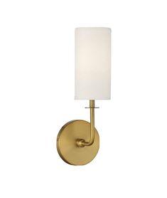 a gold wall light with a white shade on the side and a small lamp attached to it