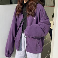 Vintage Polar fleece Zip Up jacket Estilo Harajuku, Harajuku Hoodie, Velvet Sweatshirt, Harajuku Women, Fluffy Jacket, Cozy Coats, Street Sweatshirt, Outwear Women, Thrift Finds