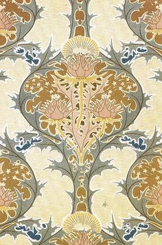 an ornate wallpaper with flowers and leaves