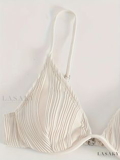 Lasaky - Textured Striped Bikini Set: Classic Design with Wavy Pattern, Spaghetti Strap, and Stretch Fabric - Perfect Swimwear and Clothing for Women White Beach Camisole With Built-in Bra, Fitted Beach Camisole With Straps, White Sleeveless Tankini With Adjustable Straps, Fitted Beach Camisole, Summer Triangle Top Bra Friendly Camisole, Summer Bra Friendly Camisole Swimwear, Summer Bra-friendly Triangle Top Camisole, Summer Triangle Top Camisole, Bra Friendly, Seamless Spaghetti Straps Tankini For Beach