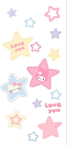 the stars and hearts stickers are all in different colors, with one star saying love you