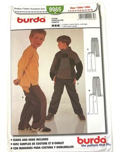 Burda 9965 Sewing Pattern Boys Hose Pants All Sizes 2-13 UNCUT | eBay Sewing Ideas, Sewing Pattern, Sewing Patterns, Size 12, Size 2, Sewing Crafts, Size 7, Size 10, Things To Sell