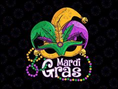 mardi gras mask with beads around it and the words mardi gras