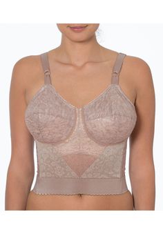 Unique "Expandable Cup" to accommodate fullness of bust. This longline bra is made with compressed fiber to maintain shape after washing. . Shapes like an underwire, without the wire. Hidden stretch undercup allows cup to expand where necessary. 2" bottom elastic support. Prevents rolling and helps keep bra in place. Made with compressed fiber to maintain shape after washing. Fiber cup enables attractive shaping of bust | Plus Size Women's Expandable Cups Longline Bra by Rago in Mocha (Size 38 D) Bra Photos, Longline Bra, Cup Bra, The Wire, Wireless Bra, Bra Cups, Bra Women, Trendy Plus Size, Bra Lingerie