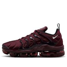 Nike Vapormax Plus "Burgundy": A taste of luxury. This dark red sneaker is reminiscent of a fine red wine, from its synthetic upper to its translucent bubbled sole. Sports Sneakers With Cushioned Footbed In Burgundy, Burgundy Sports Sneakers With Cushioned Footbed, Burgundy Cushioned Sneakers For Sports, Nike Vapormax Plus, Nike Vapormax, Air Max 720, Red Sneakers, Dark Red, Red Wine