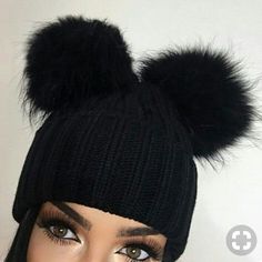 Pompom Ears. Cable Knit Beanie With Faux Fur Pom 100% Acrylic. Dimension 14" Round Knit Stretch 11" Height Beanie Outfit, Black Hats, Cable Knit Beanie, Cute Beanies, Stylish Caps, Fashion Cap, Transition Outfits, Hair And Beauty, Cute Hats