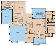 Coastal Plan: 2,453 Square Feet, 4 Bedrooms, 3 Bathrooms - 8436-00021 Dream Home Wish List, Single Story 4 Bedroom Floor Plans, One Level House Plans Open 4 Bedroom, Dual Master Suite House Plans, One Level House Plans, Inlaw Suite, In Law House