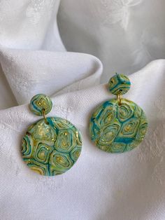 Hand Made Polymer Clay Earrings Birthday Wedding Gift Present Summer Handmade Round Earrings For Birthday, Green Dangle Hoop Earrings For Celebration, Green Drop Earrings For Birthday, Handmade Green Earrings For Birthday, Handmade Green Earrings For Birthdays, Green Dangle Hoop Earrings For Anniversary, Handmade Green Bridal Earrings For Celebration, Green Dangle Hoop Earrings For Wedding, Green Round Bridal Earrings For Anniversary