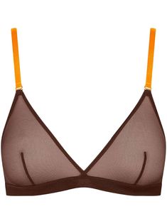 brown/neon orange mesh panelling sheer adjustable shoulder straps logo-debossed strap rear hook and eye fastening Bra Items, Mesh Bra, Versace Outfit, City Dress, Chanel 2, Triangle Bra, Summer Beach Wear, Boots And Sneakers, Ballet Flat Shoes