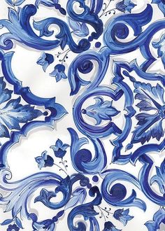 an artistic blue and white design on paper