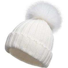 Warm Beanie Hat:The Knit Hat Is Made Of 100% Soft Acrylic,With Faux Fur Pompom On The Top Of The Hat Which Is Thick And Comfortable. Can Make You Feel Warm And Fashion. One Size Fits Most: Beanie For Women With Elastic, One Size With Good Stretch, Fit Most People Head Size. About The Pom Pom:This Puff Ball Is Bigger,Super Cute And Removable.When You Receive This Pom Pom Beanie,You Can Blow The Fur Pom Pom With The Hair Dryer And Shake It,The Fur Will Become Fluffy. White Beanie With Fur Pom Pom, Adorabeezle Winterpop, Skater Beanie, White Winter Hat, Random Accessories, Dior Hat, Winter Fur Hat, Ball Aesthetic, Cute Beanies