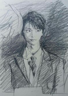 a drawing of a man in a suit and tie