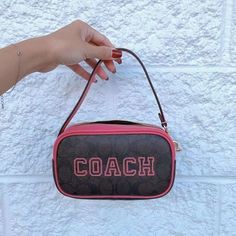 Coach CB851 Jamie Wristlet In Signature Canvas In IM/Brown/Watermelon Size: 7" (L) x 4" (H) x 2" (W).  Color: Multicolor.  Gender: female.  Age Group: adult. Signature Canvas, Cloth Bags, Handbag Accessories, 4 H, Gender Female, Watermelon, Age Group, Bag Accessories, Size 7