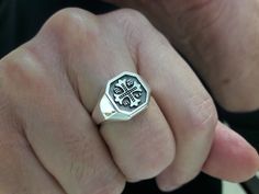 "💍 \"IC XC NIKA\" \"Jesus Christ Ring\" men ring to make your individual appearance shine with style ♂️. 💍 The weight of this ring is +-11.0gr. 💍 Solid Sterling Silver 925 (hallmarked) 📐 Dimensions 14.0mm~0.55inch at top face 💎 Gemstones→UV cured Enamel Black/White 🌈 Designed & created by Vartovar-Jewelry ⤵️→Watch the 3D video for quality→⤵️ ▶️📽 ⤵️→Link to all my silver rings⤵️ → https://www.etsy.com/shop/VartovarJewelry?section_id=18222511 -------------------------------------------- Black Cross Rings For Gift, Orthodox Jewelry, Indigo Jewelry, Knight Templar, Silver Casting, Enamel Cross, Christmas Gift For Him, Christmas Gifts For Him, Ring Shapes