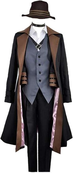 Chuuya Nakahara Cosplay Costume Bungo Stray Dogs Anime with Hat Chuuya Cosplay, Anime Bungo Stray Dogs, Trench Outfit, Anime Uniform, Nakahara Chuuya, Black Overcoat, Suit For Men, Anime Cosplay Costumes, Party Suits