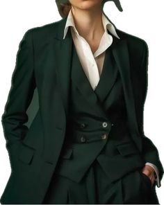 Green Notch Lapel Pantsuit For Fall, Elegant Green Skirt Suit For Fall, Green Fall Workwear Pantsuit, Elegant Green Skirt Suit For Workwear, Tailored Green Pantsuit For Fall, Green Fall Suits For Office Wear, Green Fitted Pantsuit For Fall, Fitted Green Pantsuit For Fall, Elegant Green Pantsuit