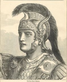 an old drawing of a man wearing a helmet with feathers on it's head