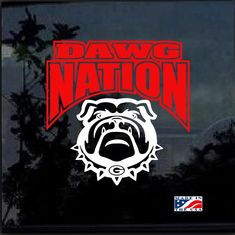 an image of a sticker with the word dawg nation in red on it