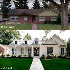 before and after photos of a house in the suburbs