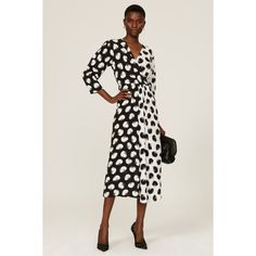 Black and white palm print (100% Viscose). Wrap. V-neck. Three-quarter sleeves. Tie closure. 47.5 from shoulder to hemline. Imported. Black Clutch, Rent The Runway, Closet Designs, Palm Print, Three Quarter Sleeves, Quarter Sleeve, Hugo Boss, Three Quarter, Wrap Dress