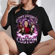 "Celebrate our Personalized Birthday Bootleg Gift Custom Photo Bootleg Birthday shirt with gf face, This one-of-a-kind present offers a fun, nostalgic twist with custom designs that capture the retro bootleg vibe. Whether you're creating a unique keepsake for a milestone birthday or adding a quirky touch to a friend's big day, this gift is sure to stand out. Customize with names, dates, and even inside jokes to make it truly personal. Perfect for those who love a little humor and individuality i Personalized Birthday Shirts, Happy Birthday Brother, Happy Birthday Sister, Happy Birthday Mom, Birthday Tee, Milestone Birthday, 90s Retro, Inside Jokes, Custom Birthday