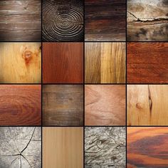 many different types of wood are shown in this collage, each with different colors