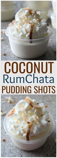 coconut rumchata pudding shots with whipped cream on top