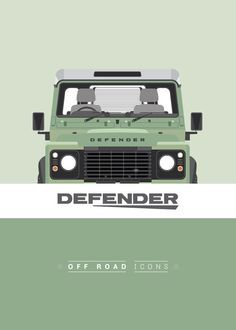 a green defender truck with the words defender on it