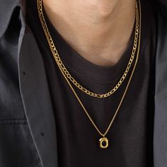 Stylish Black Square Necklace for Men, Gold Color Stainless Steel Rope Cuban Box Figaro Wheat Chain Necklace For Men Gold, Couples Accessories, Goth Accessories, Dangle Earrings Wedding, Layered Chain Necklace, Square Necklace, Boho Headband, Chains Necklaces, Square Pendant