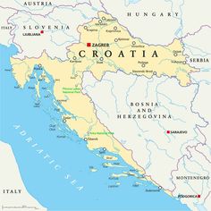 a map of croatia with the capital and country names in english or russian royalty illustration