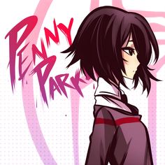 an anime character with black hair and red eyes, standing in front of a pink background