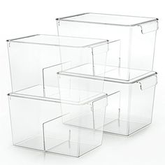 three clear plastic containers with lids