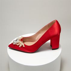 Shop Red Satin Pointy Toe Low Chunky Heels Ladies Wedding Pumps color Red for Anniversary, Party, Wedding, Work with worldwide Free shipping & Free return. Red Low Heel Block Heels For Formal Occasions, Red Pointed Toe Block Heels For Evening, Red Closed Toe Block Heels For Formal Events, Red Closed Toe Block Heels For Formal Occasions, Red Wedding Shoes For Summer Evening, Round Toe Heels For Valentine's Day Formal, Red Low Heel Block Heels For Party, Red Closed-toe Wedding Shoes For Summer, Red Closed Toe Wedding Shoes For Summer