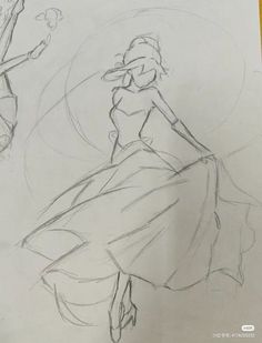 a drawing of a woman in a long dress