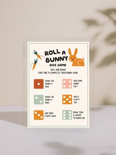 a card that says roll a bunny dice game