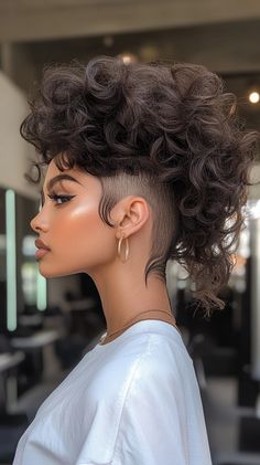 🌟💅 Captivating Voluminous Curls Burst Fade Mohawk Look | Most-Loved Hairstyle 2025, Shaved Designs, Mohawk Styles, The Quiff, Beard Fade, Long Hair On Top