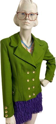 Avocado military style blazer •••Era: 1980s•••Double breasted gold painted buttons•••Wool jacket •••Lined•••Cuffed sleeve with three decorate button detail on each cuff•••Shoulder pads•••Excellent condition!•••Measurements taken flat and then doubled:Bust: 19” (38”)Waist: 16. 5” (33”)Shoulder: 16. 5”Length: 22”•••Fit••• Tag says size 10 Would best fit a modern size M Formal Double-breasted Pea Coat With Button Cuffs, Tailored Double-breasted Pea Coat With Button Cuffs, Gold Double-breasted Blazer With Double Button Closure, Gold Double-breasted Blazer For Fall, Vintage Double-breasted Blazer For Fall, Classic Double-breasted Blazer With Gold Buttons, Formal Double-breasted Pea Coat, Vintage Double-breasted Blazer For Work, Fitted Gold Double-breasted Blazer