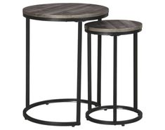 2 piece nesting table set with metal base and wood top in grey finish by urban surfaces