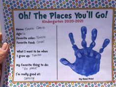 a child's handprint is displayed in front of a sign that says, oh the places you'll go